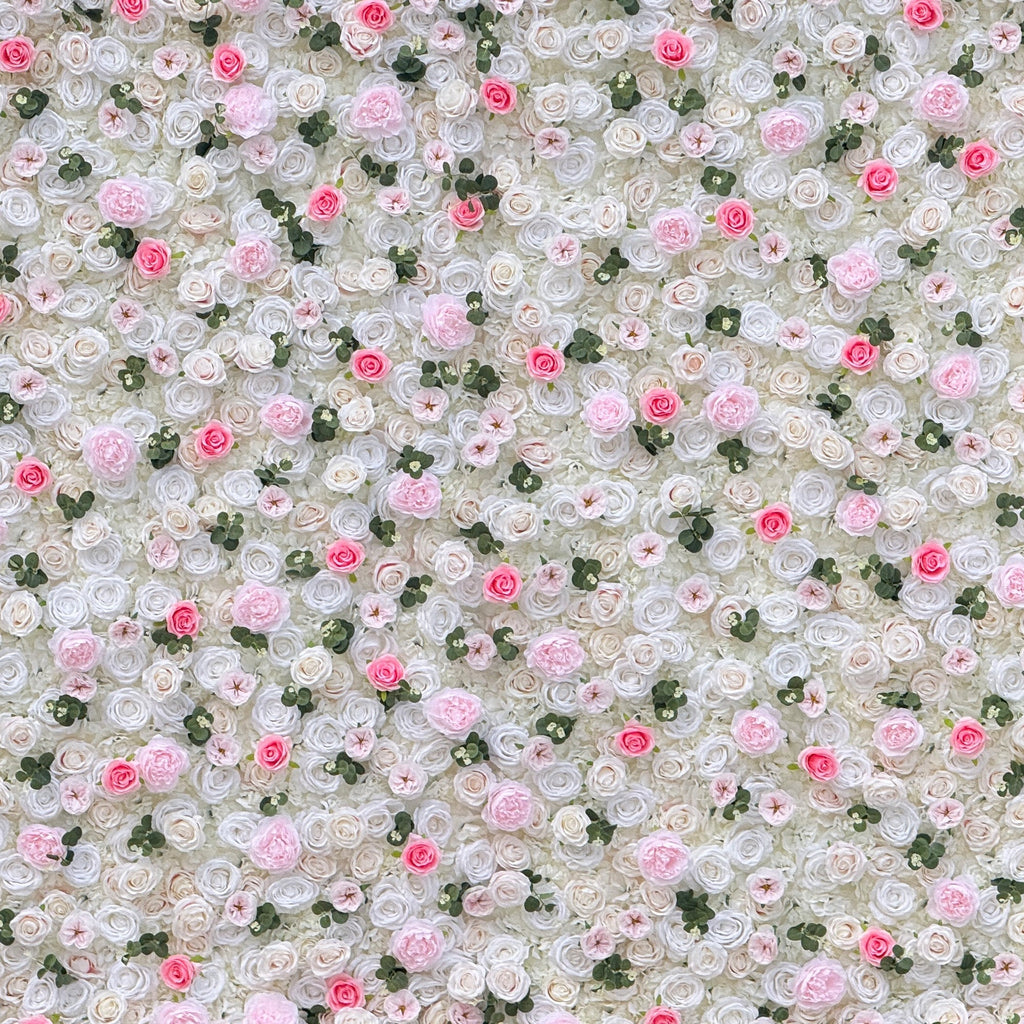 Romantic Pink And White Artificial Rose Backdrop With Eucalyptus - Perfect For Weddings And Proposals and Outdoor Events and Photography - VF - 824