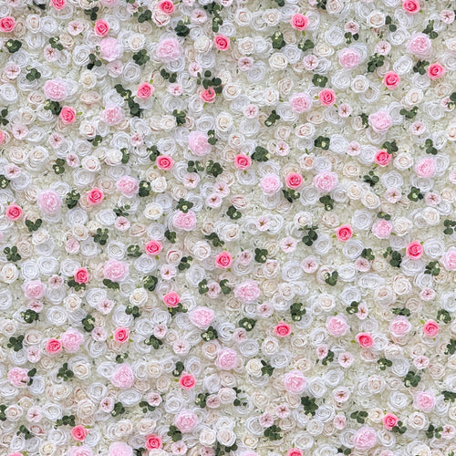 Romantic Pink And White Artificial Rose Backdrop With Eucalyptus - Perfect For Weddings And Proposals and Outdoor Events and Photography - VF - 824