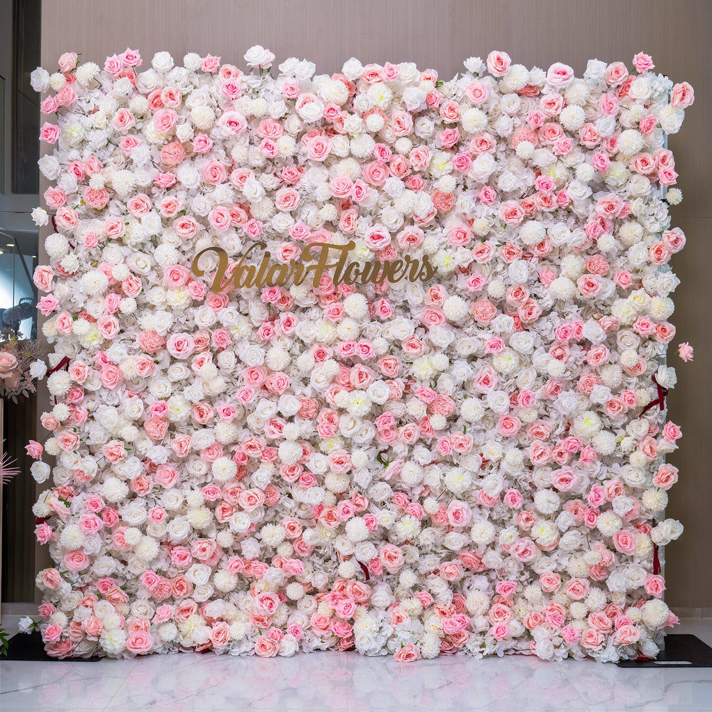 ValarFlowers Soft Pink White Artificial Flower Wall VF-409