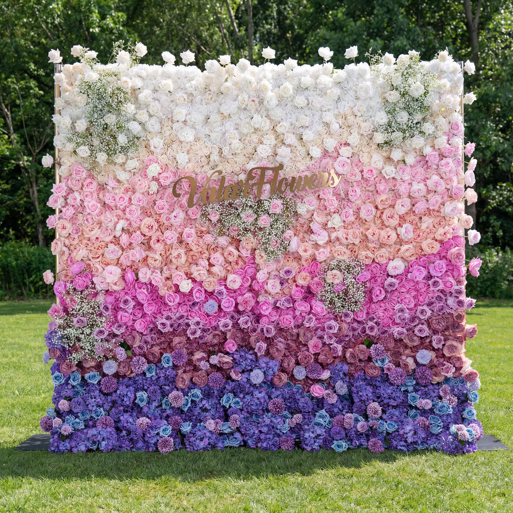 ValarFlowers Green White Pink Artificial Flower Wall Backdrop for Wedding & Event Decor VF-340