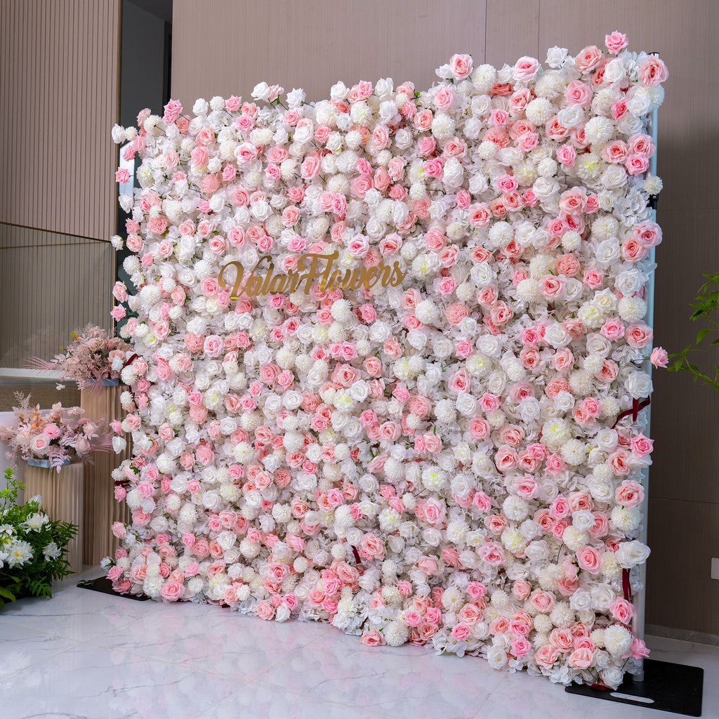 ValarFlowers Soft Pink White Artificial Flower Wall VF-409