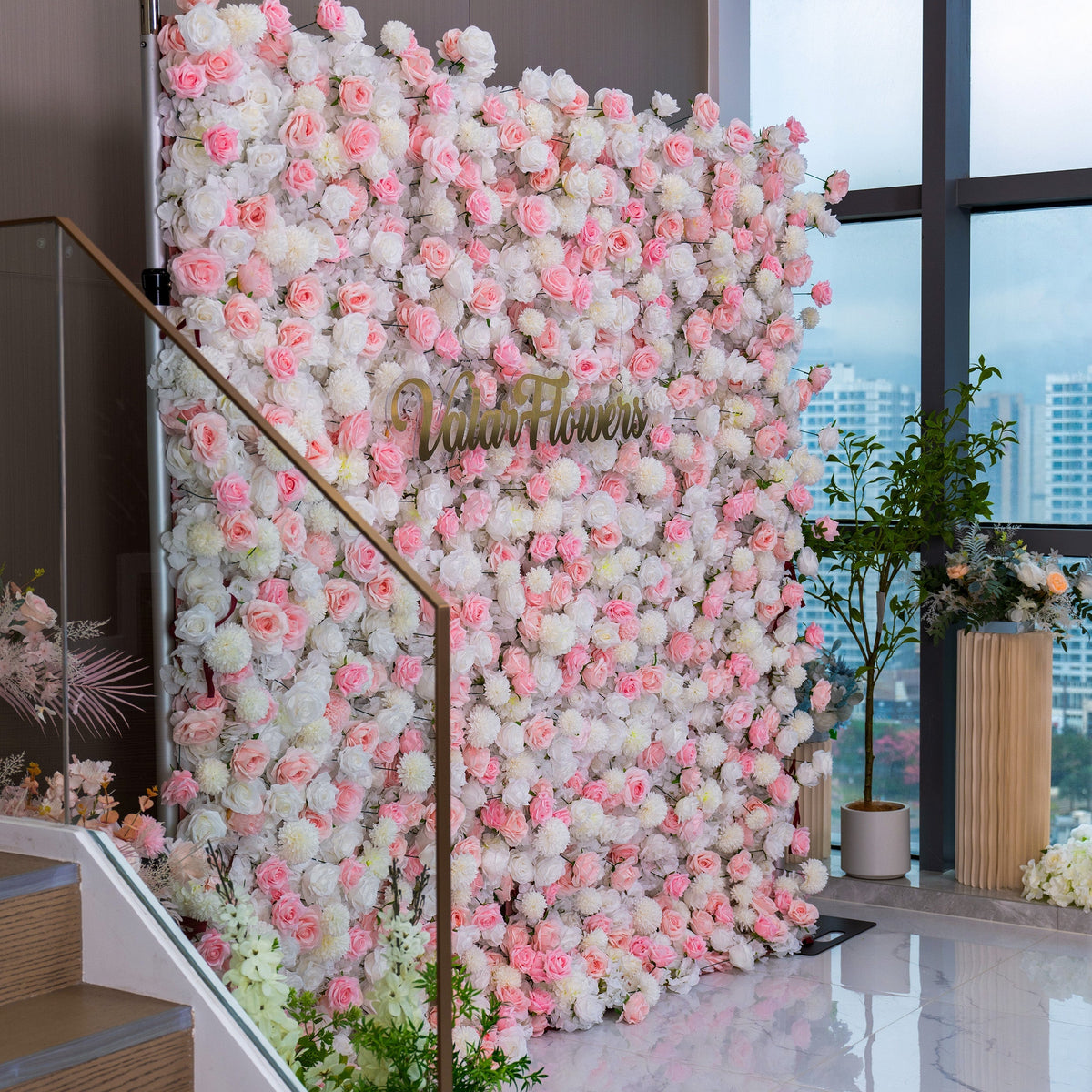 ValarFlowers Soft Pink White Artificial Flower Wall VF-409