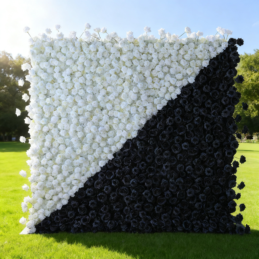 Black White Artificial Floral Roll-Up Backdrop VF-554