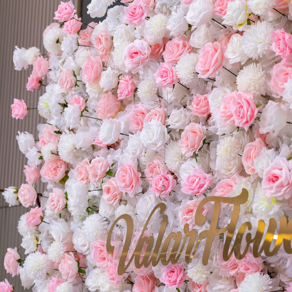 ValarFlowers Soft Pink White Artificial Flower Wall VF-409