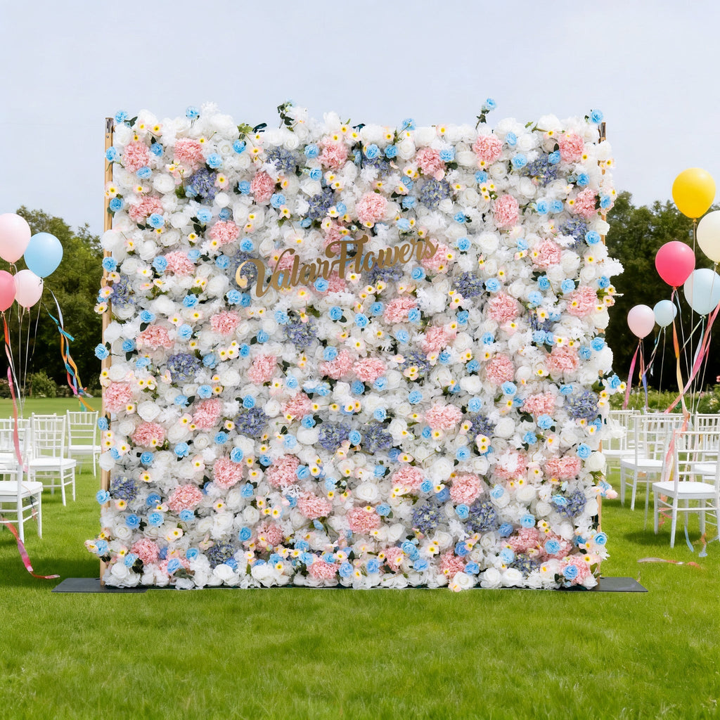ValarFlowers Pastel Blue Pink White Floral Backdrop VF-826