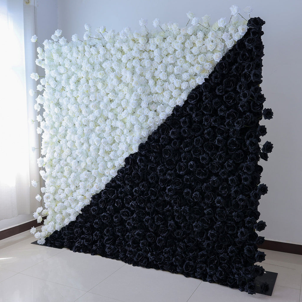 Black White Artificial Floral Roll-Up Backdrop VF-554
