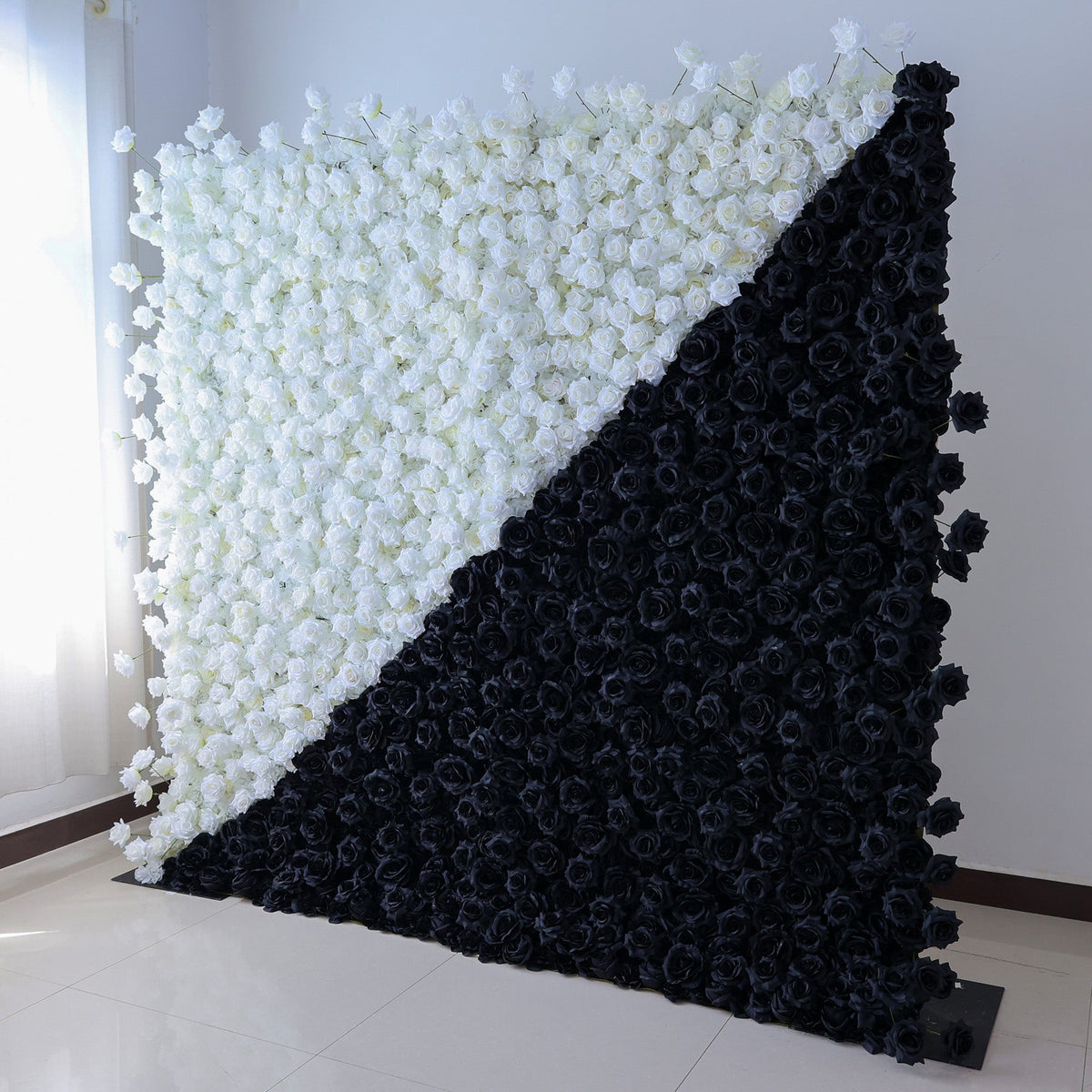Black White Artificial Floral Roll-Up Backdrop VF-554