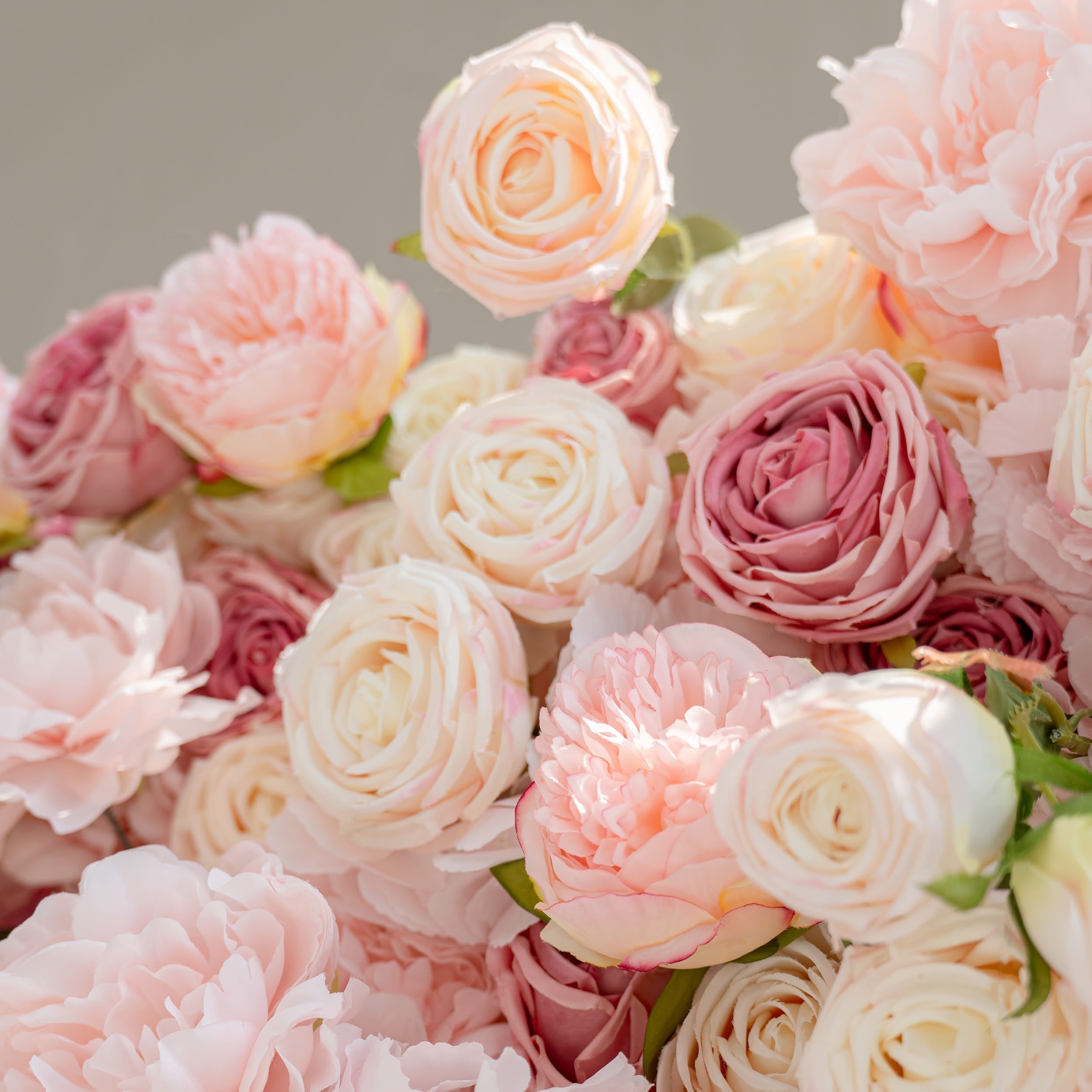 Roll Up Fabric Artificial Variety Of Pink And Cream Floral Bridal Shower Backdrop - Captivating Flowers Photography Arranged Party Event Decor-VF-503