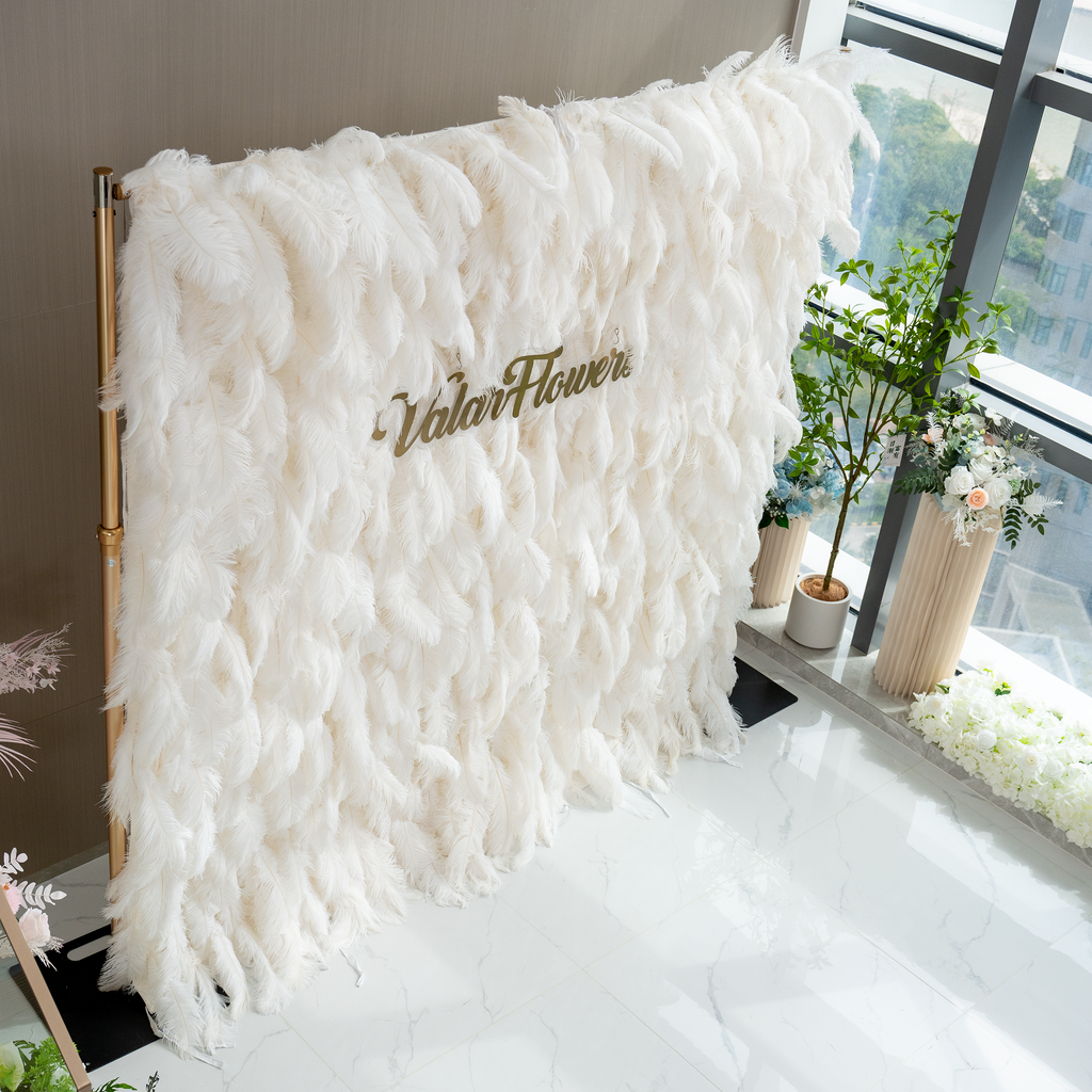 ValarFlowers White Feather Artificial Flower Wall Backdrop VF-164-White
