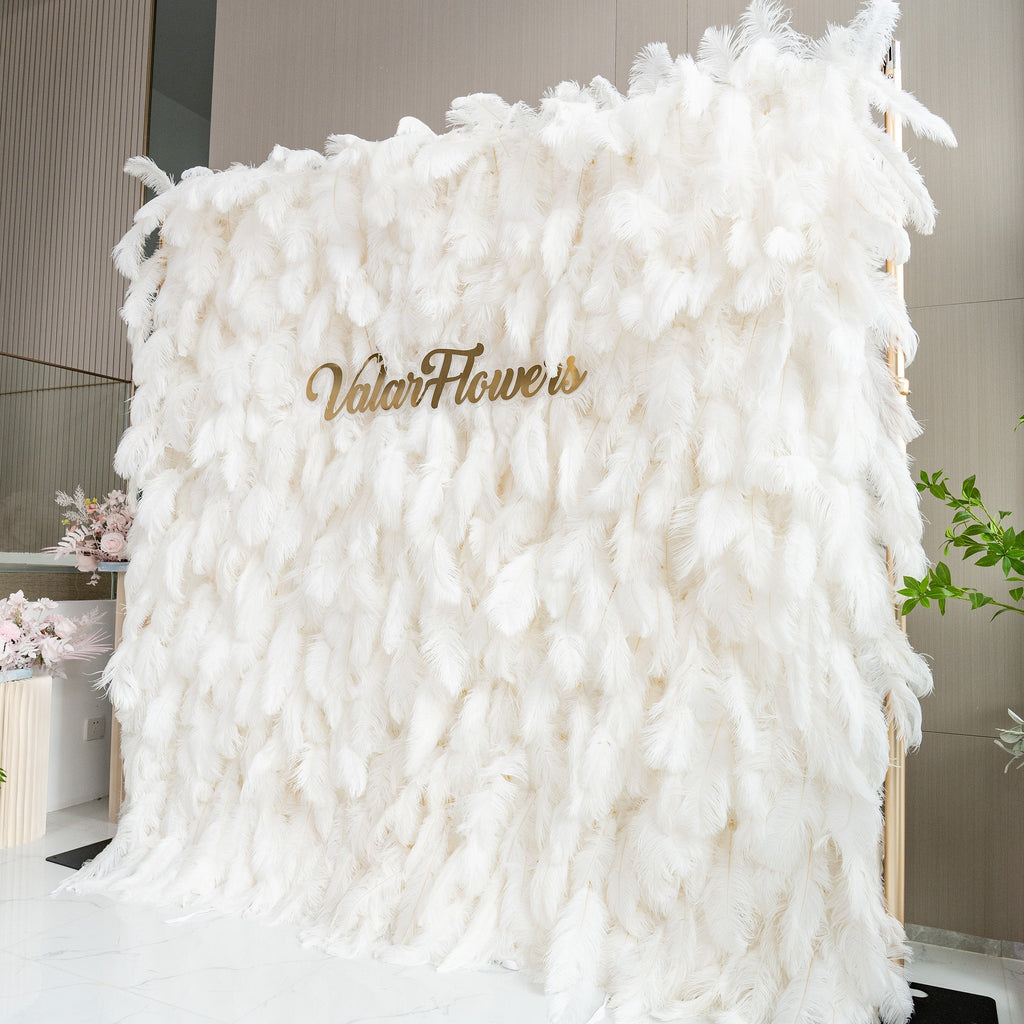 ValarFlowers White Feather Artificial Flower Wall Backdrop VF-164-White