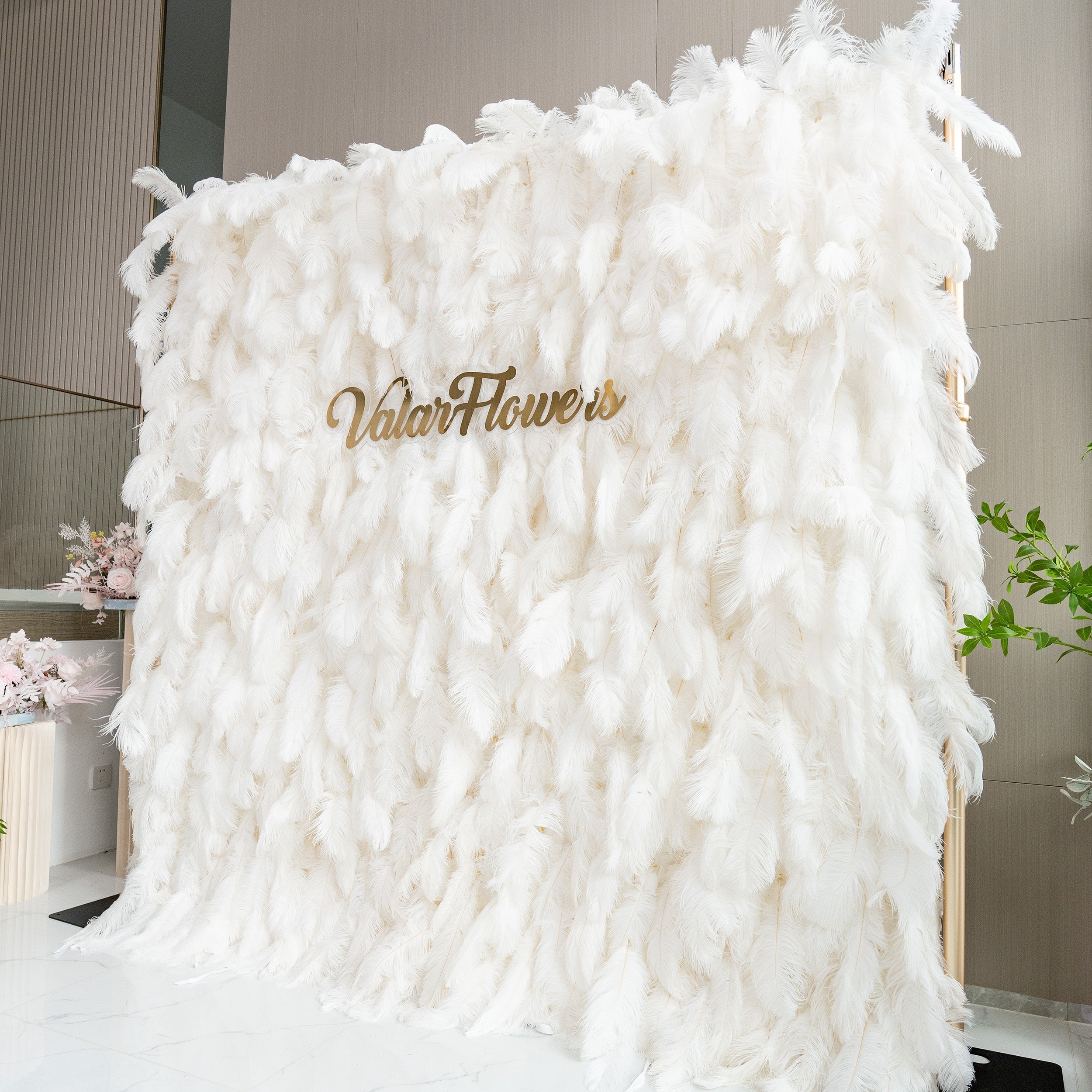 ValarFlowers White Feather Artificial Flower Wall Backdrop VF-164-White