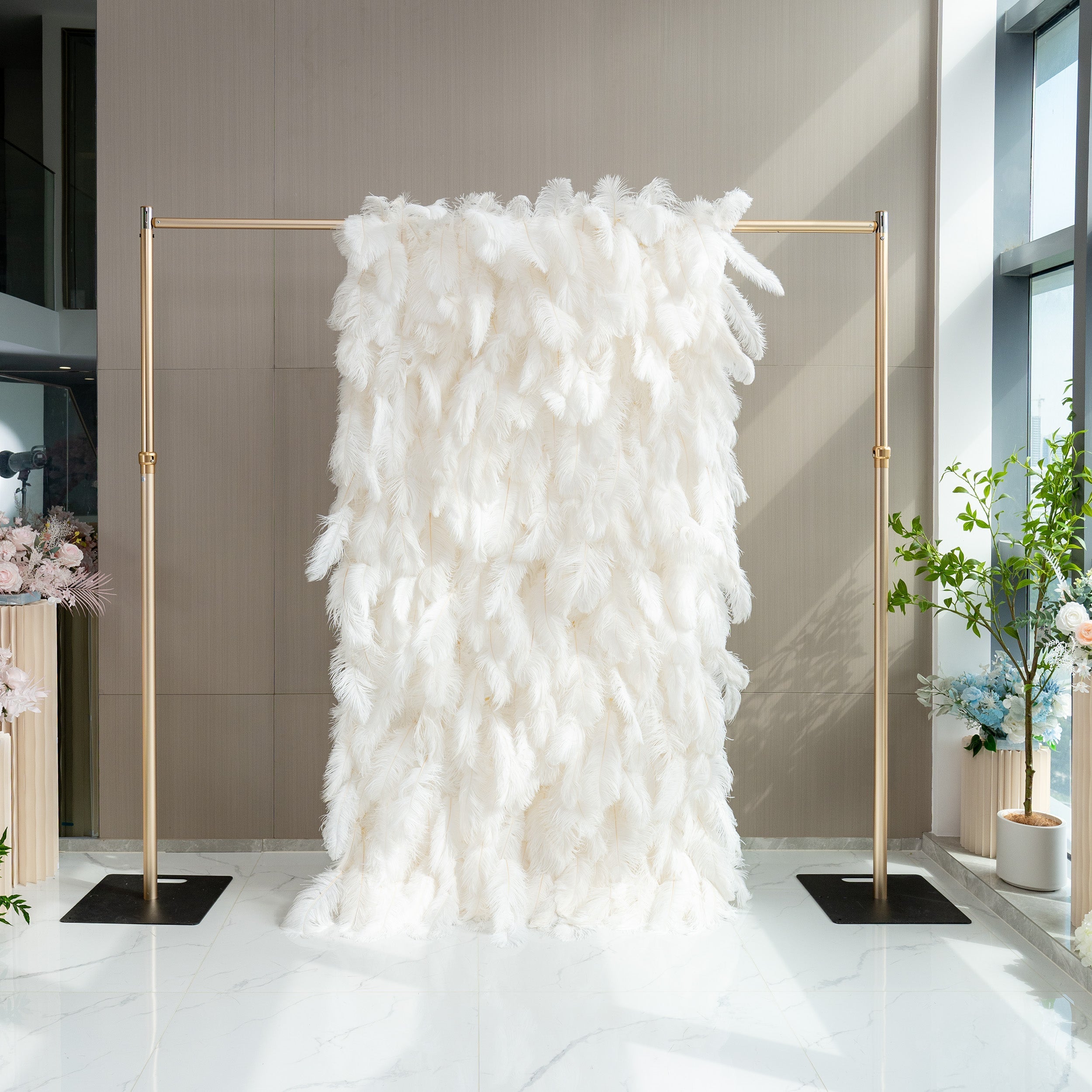 ValarFlowers White Feather Artificial Flower Wall Backdrop VF-164-White
