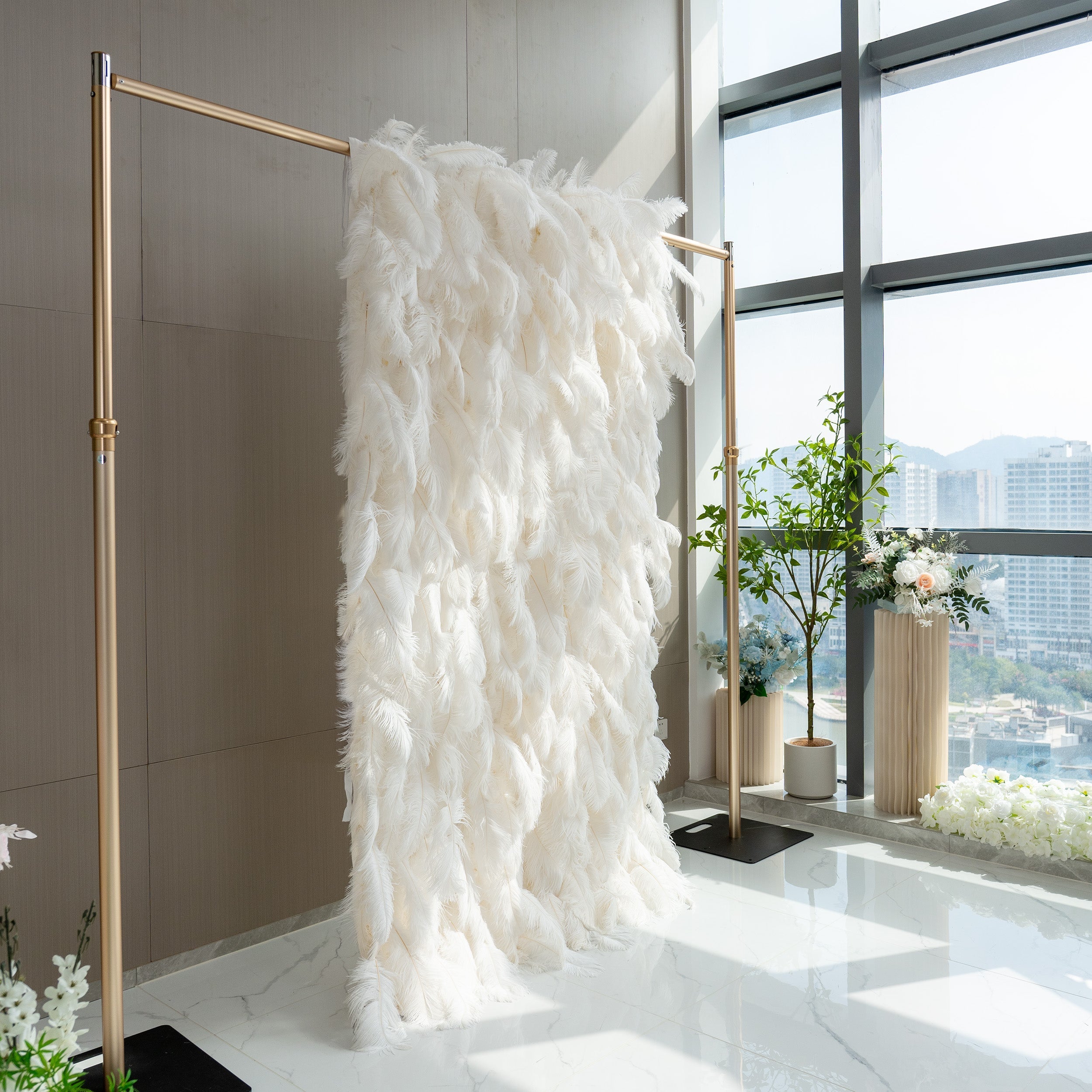 ValarFlowers White Feather Artificial Flower Wall Backdrop VF-164-White