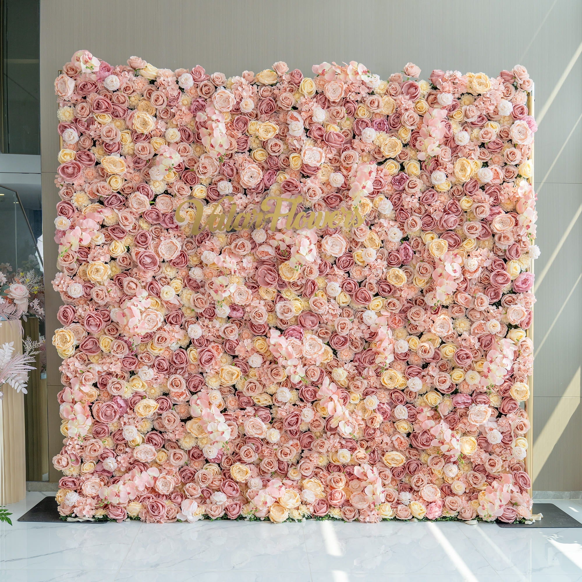 Valar Flowers Exquisite Artificial Flower Backdrop in Soft Pink and Cream Hues for Weddings. Parties and Events-VF-360