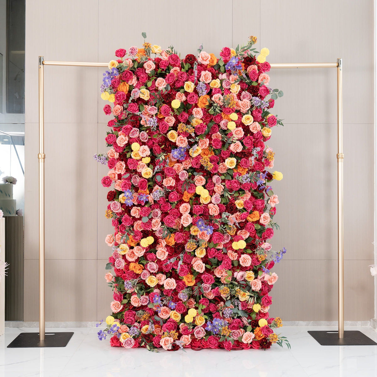Vibrant Multicolored Artificial Flower Wall - The Epitome of Bold and Festive Style for Weddings and Events-VF-806