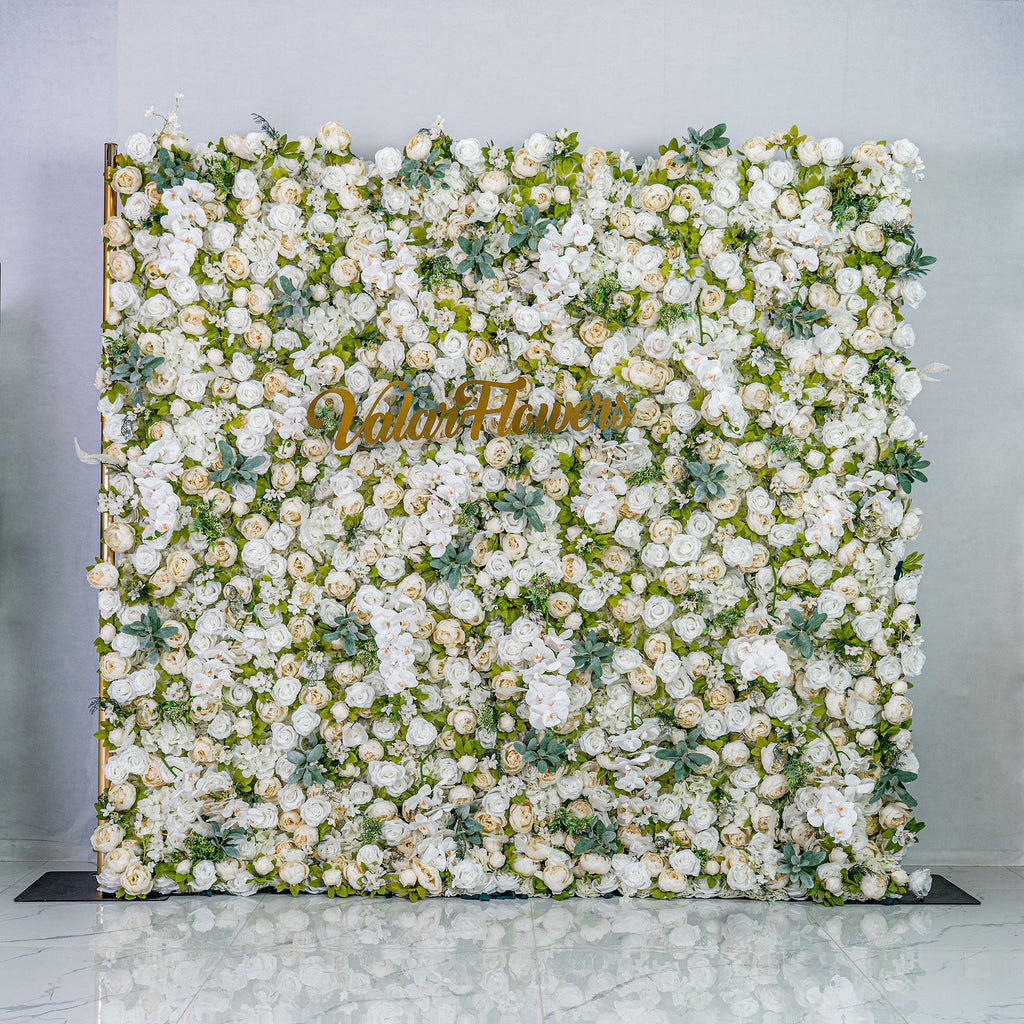 Roll Up Fabric Gorgeous Artificial Flower Wall - The White & Green  Epitome of Wedding and Event Decoration-VF-801