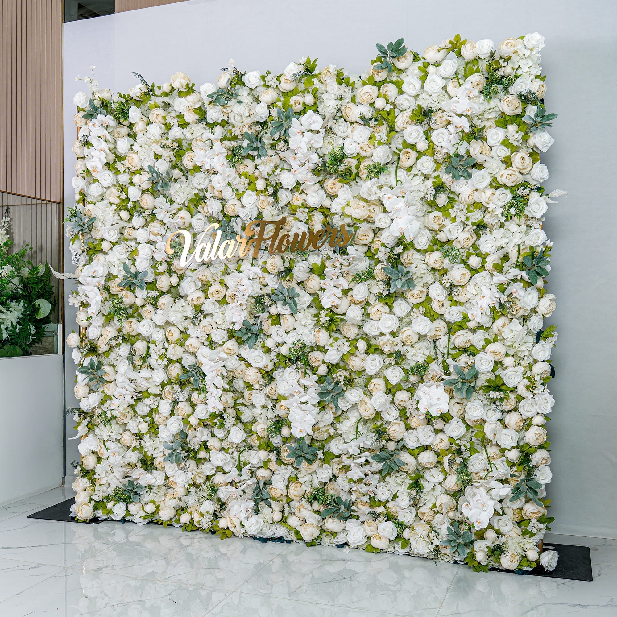Roll Up Fabric Gorgeous Artificial Flower Wall - The White & Green  Epitome of Wedding and Event Decoration-VF-801