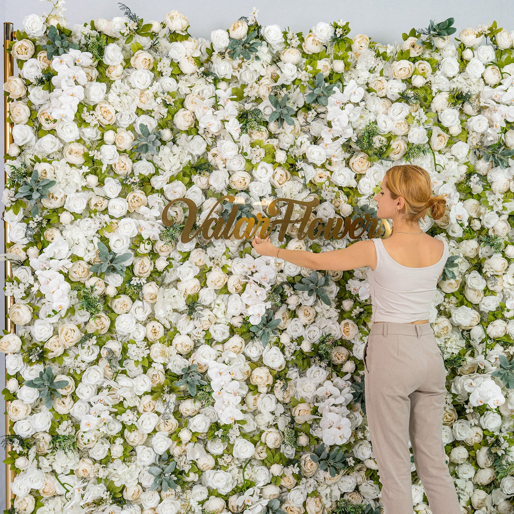 Roll Up Fabric Gorgeous Artificial Flower Wall - The White & Green  Epitome of Wedding and Event Decoration-VF-801