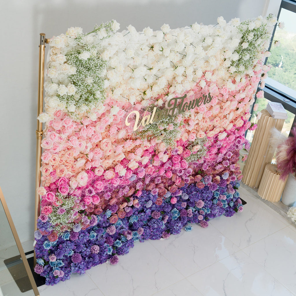 ValarFlowers Green White Pink Artificial Flower Wall Backdrop for Wedding & Event Decor VF-340