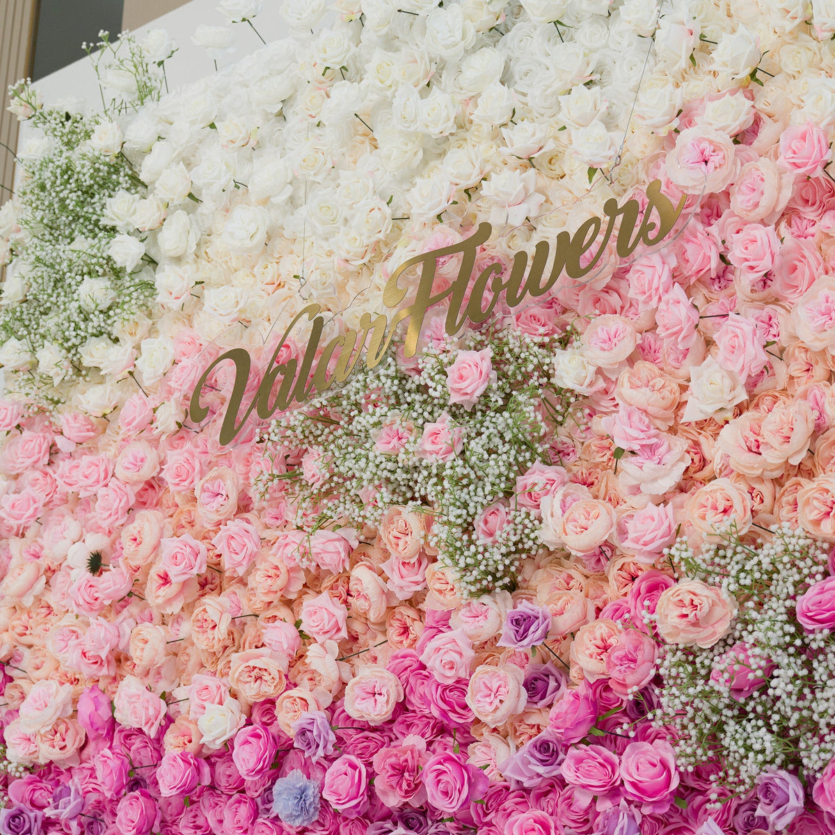 ValarFlowers Green White Pink Artificial Flower Wall Backdrop for Wedding & Event Decor VF-340