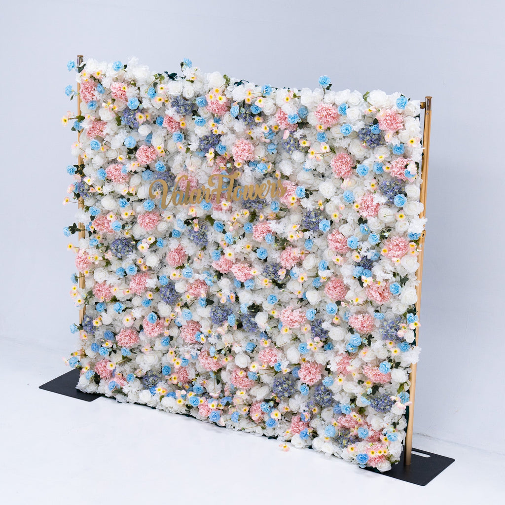 ValarFlowers Pastel Blue Pink White Floral Backdrop VF-826