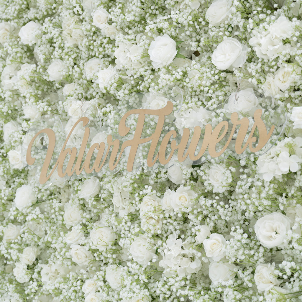 ValarFlowers Artificial Floral Wall Backdrop: Serene Meadows Artificial Floral Wall Backdrop: White Rose & Baby's Breath Edition-VF-268-2