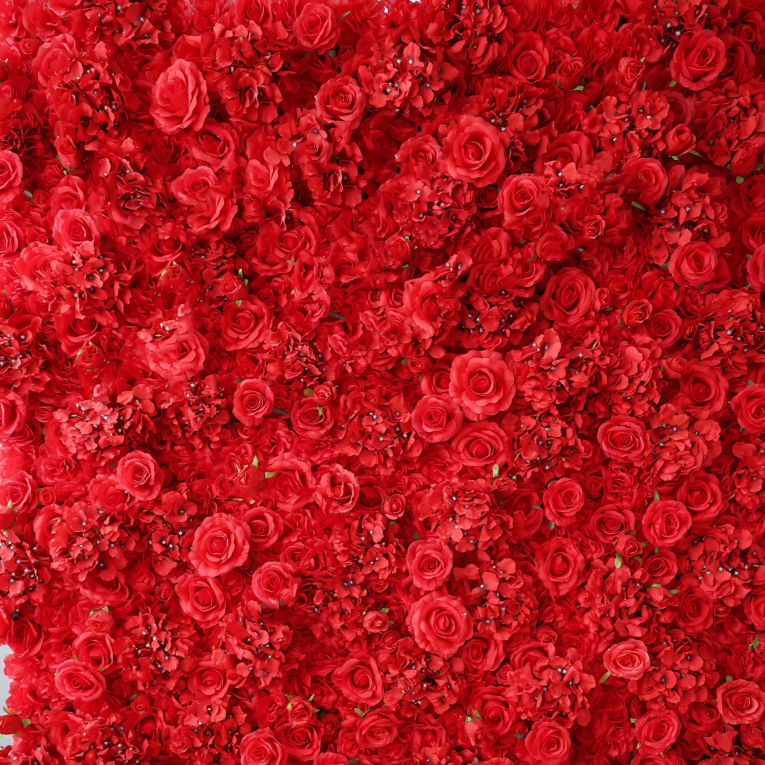 Valar Flowers Presents: Red Blossom Bliss – A Dense Array of Roses in an Artificial Fabric Flower Wall-VF-157-3