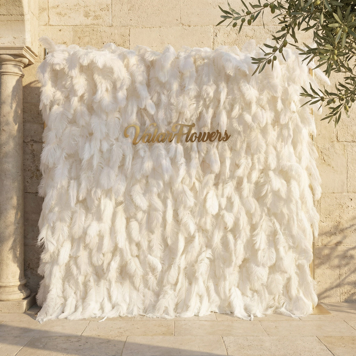 ValarFlowers White Feather Artificial Flower Wall Backdrop VF-164-White